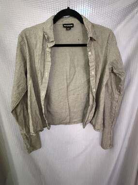 PrettyLittleThing Monochrome Striped Cropped Button Down Shirt, Size US 4